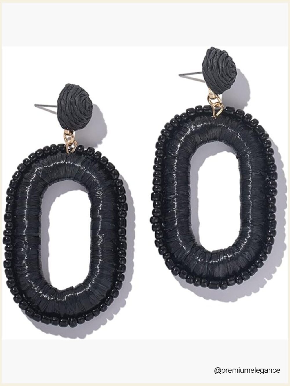 Beaded Raffia Boho Earrings - Seed Bead Square Drop Dangles